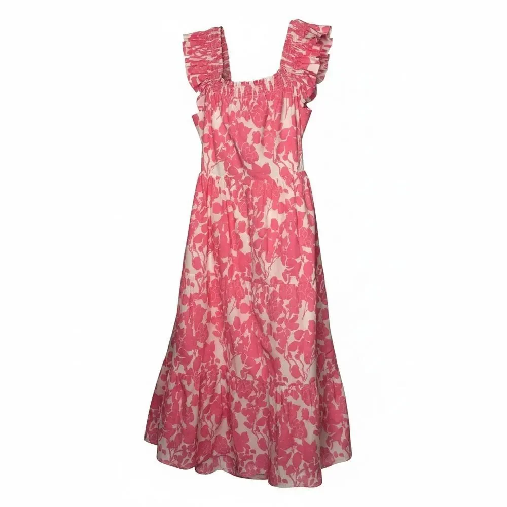 English Factory Pink Floral Backless Midi Dress Size M Resort Cottagecore - Picture 3 of 10